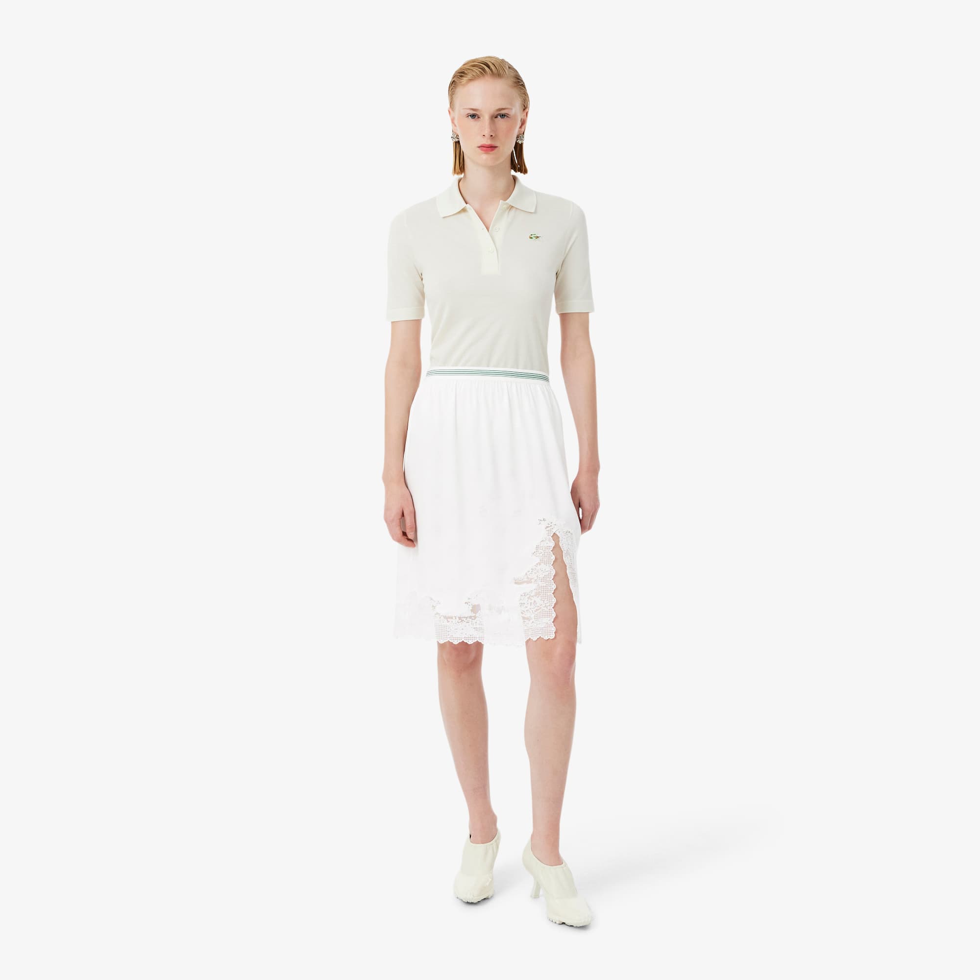 Lacoste Runway Landscape Embroidery Tull Skirt In White