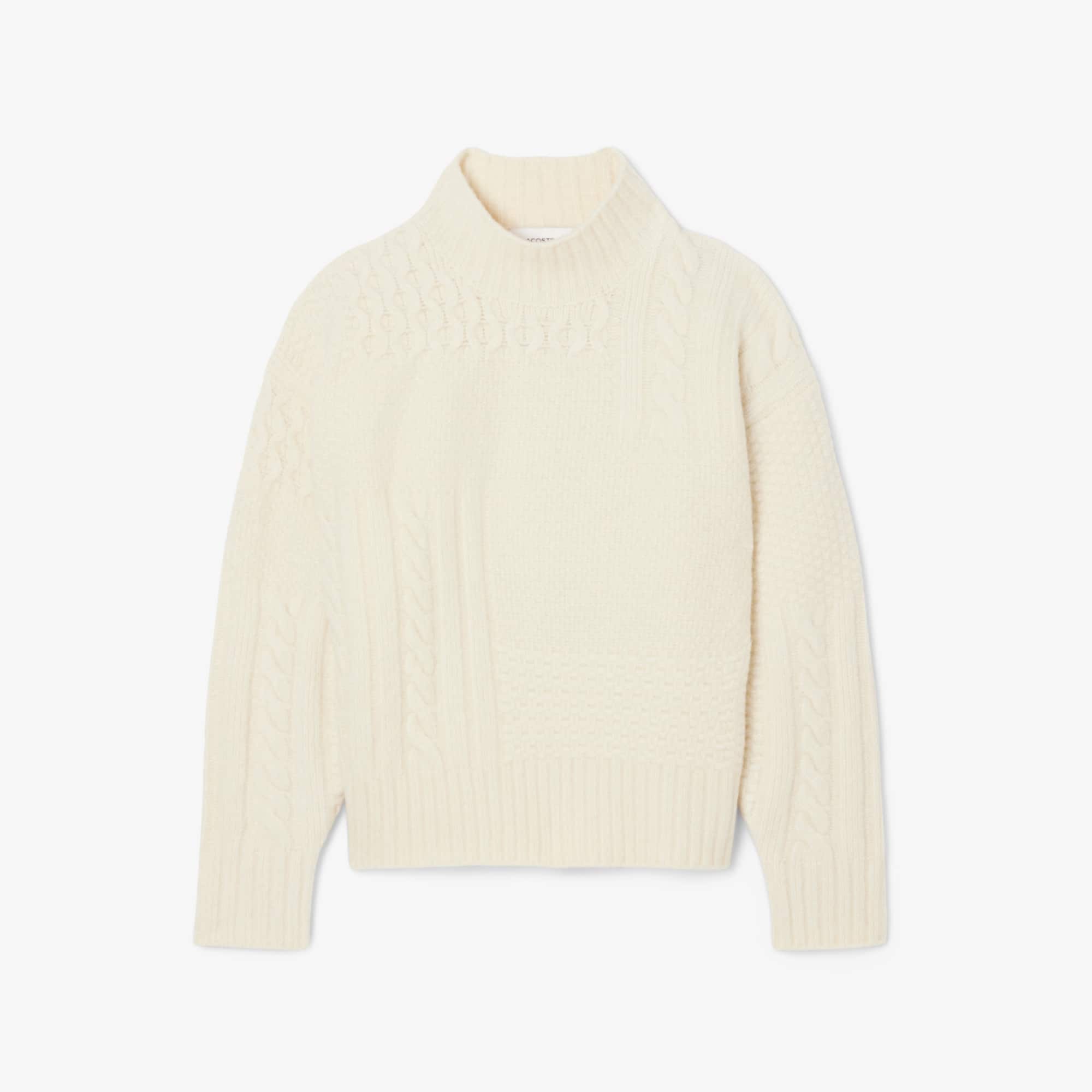 Women's Patchwork Effect High-Neck Wool Sweater - Sweaters