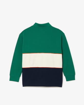 Polo de piqué de manga larga en piqué de algodón color block