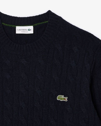 Men's Cable Knit Wool Crew Neck Sweater 