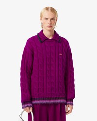 Runway Wool Polo Collar Cable Knit Sweater