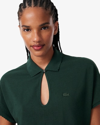 Relaxed Fit Scallop Trim Fluid Piqu&eacute; Polo Shirt