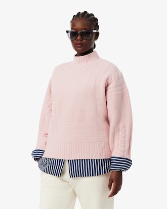 Women's Patchwork Effect High-Neck Wool Sweater