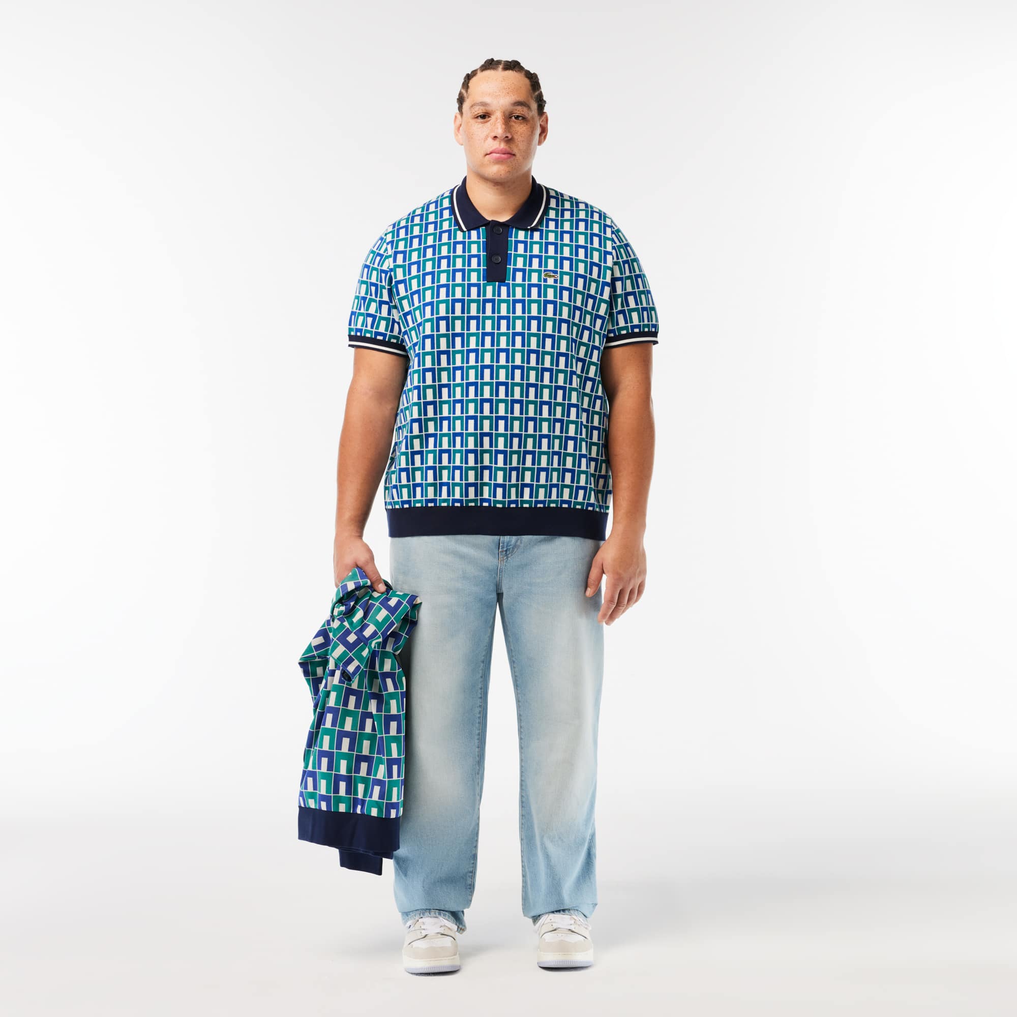 Men's Graphic Motif Cotton Polo Sweater - Sweaters