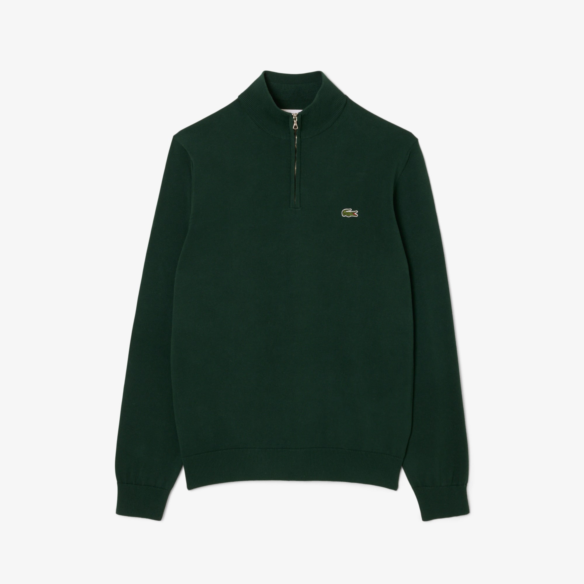 Lacoste Men's Zip-up High-neck Cotton Sweater - S - 3 In Green