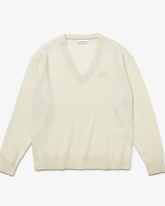 Pull &agrave; col V en laine unie