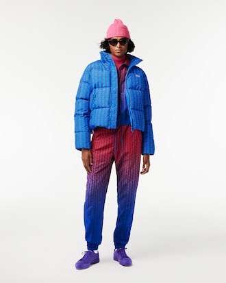 Women's Hooded Monogram Print Puffer Jacket with Puffed Croc