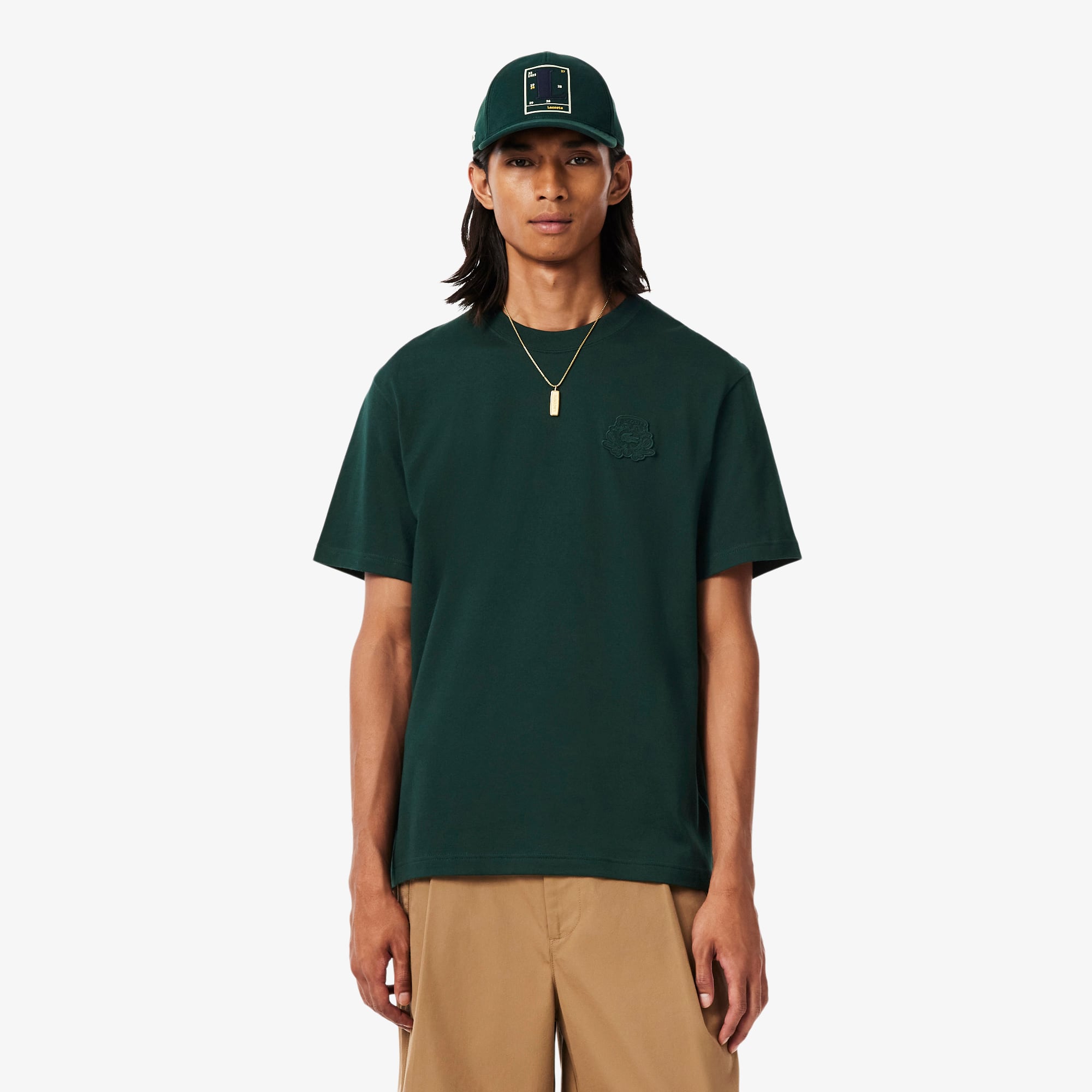 Lacoste Playera de Tejido Jersey Gruesa con Escudo Bordado Verde