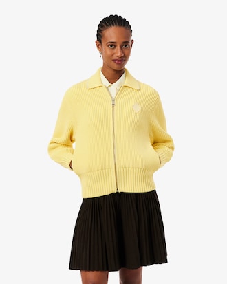 Zipped Cotton Badge Accent Sweater