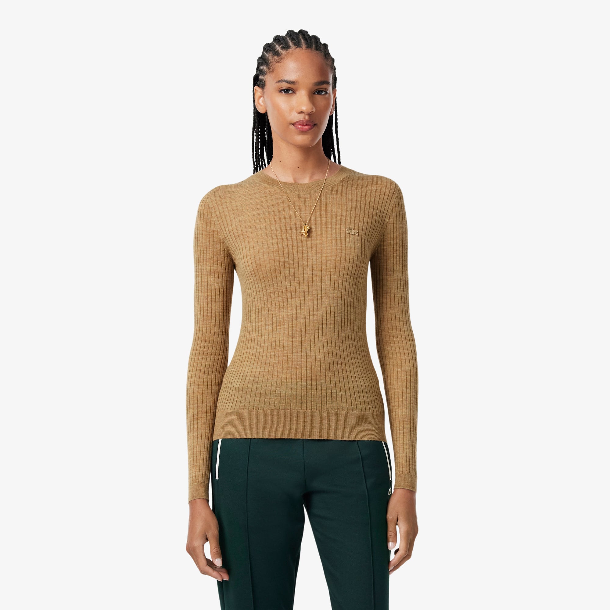 Lacoste Merino Wool 3d Knit Sweater - Xl (42) In Brown
