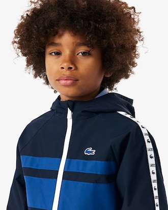 Logo Stripe Sport Hooded Puffed Jacket