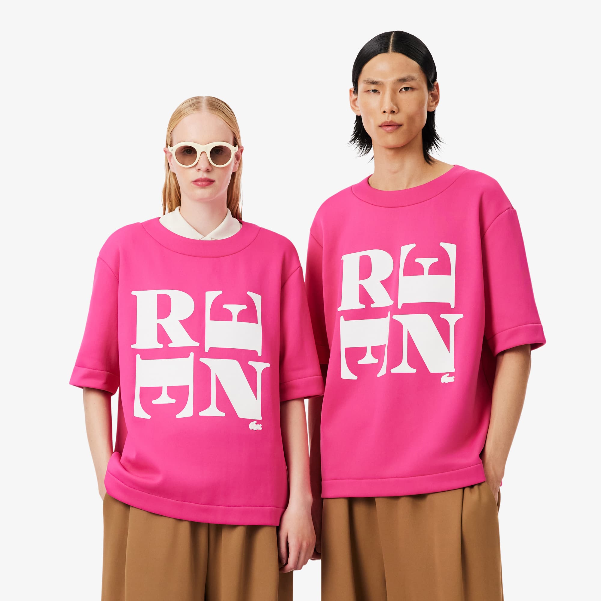 Lacoste Runway Satin Graphic T-shirt - M In Pink