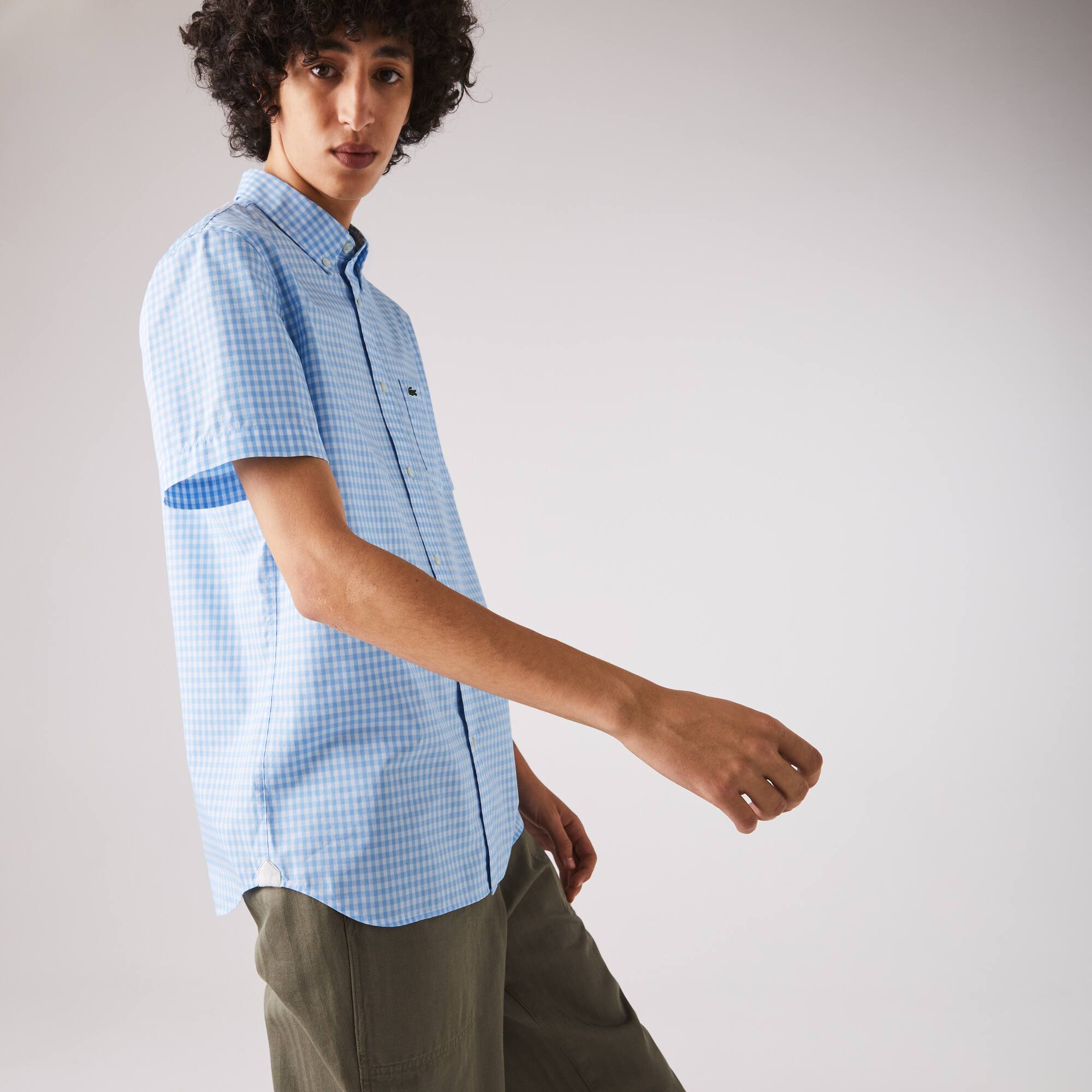 シャツ HUECLOSET Over-Fit Napping Check Shirt Button-Down Collar Stretch Washed Oxford Gingham Shirt