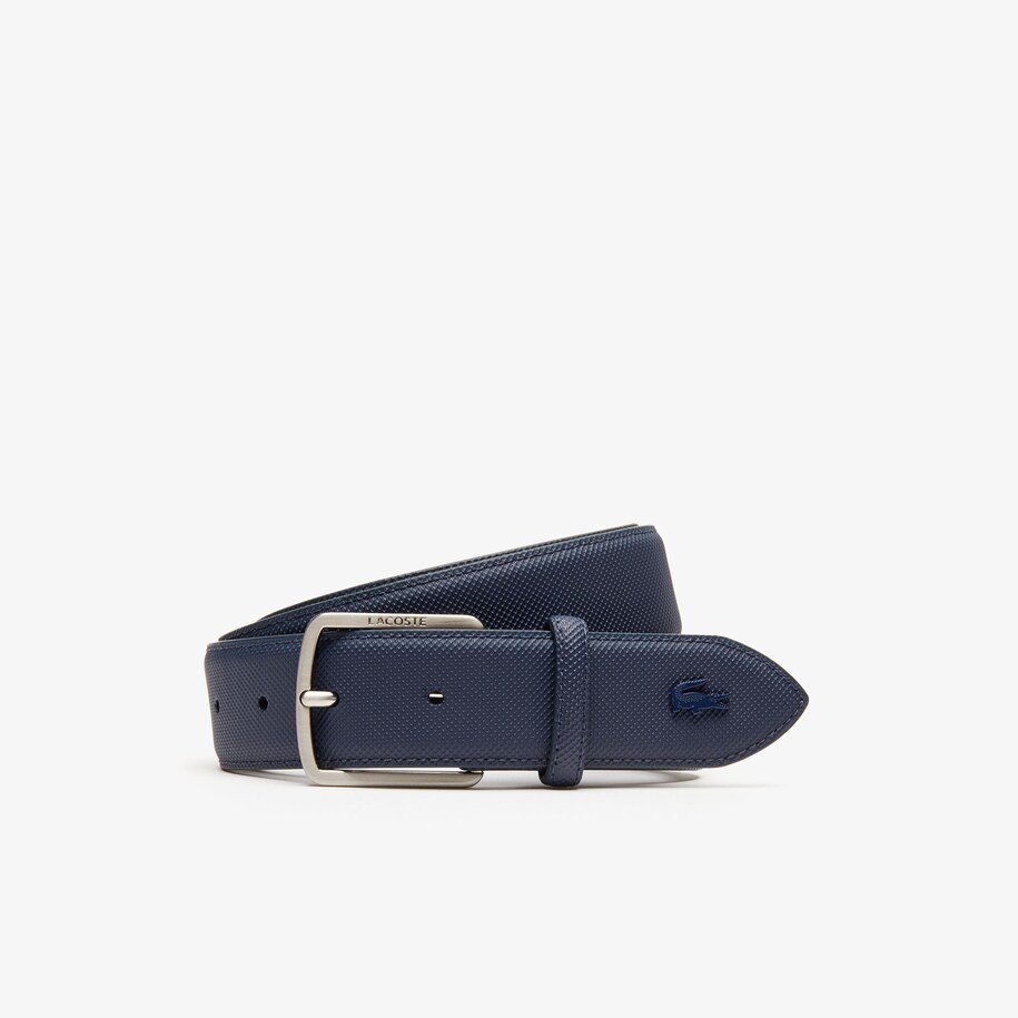 Men S Lacoste Engraved Buckle Pique Canvas Belt Lacoste