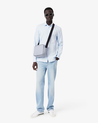 Camisa slim fit de popelina el&aacute;stica a rayas