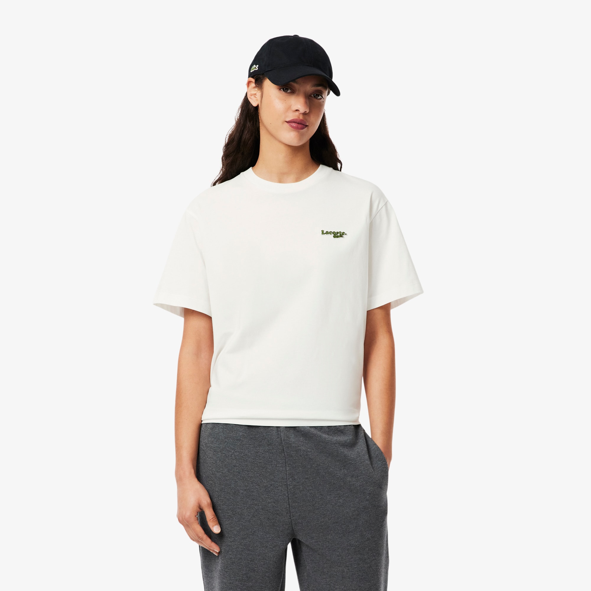Lacoste Women's Oversized Short Cut Cotton Logo T-shirt - 42 In White