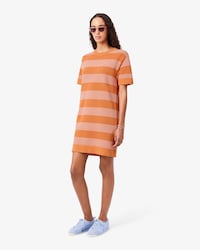 Striped Mesh Knit T-Shirt Dress