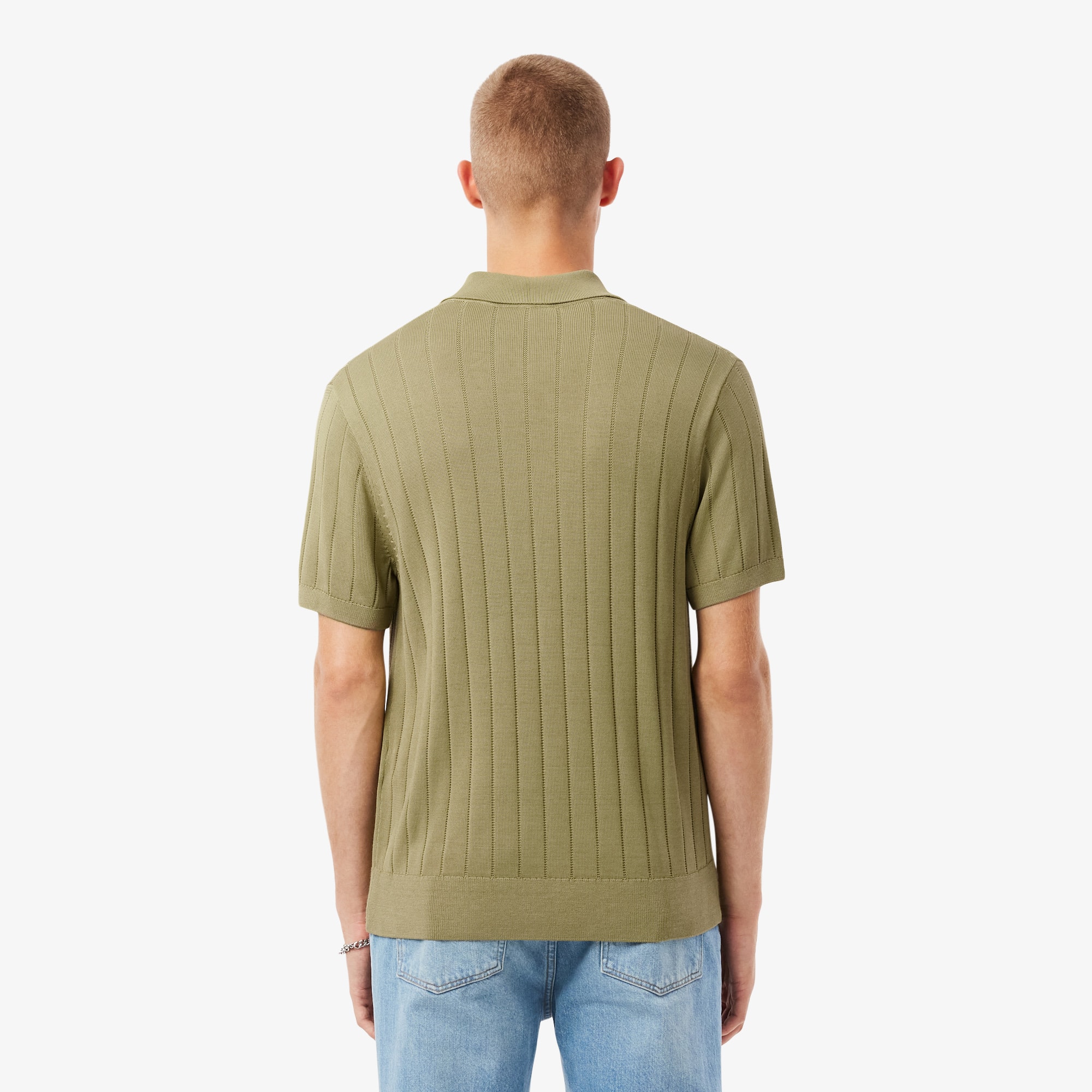 Men's Fluid Ribbed Knit Polo Collar Sweater