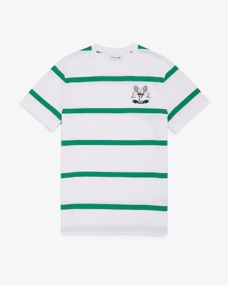 Men's Tennis Embroidered Crew Neck Striped Cotton Jersey T-Shirt