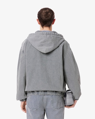 Men's Washed Effect Denim Hooded Jacket