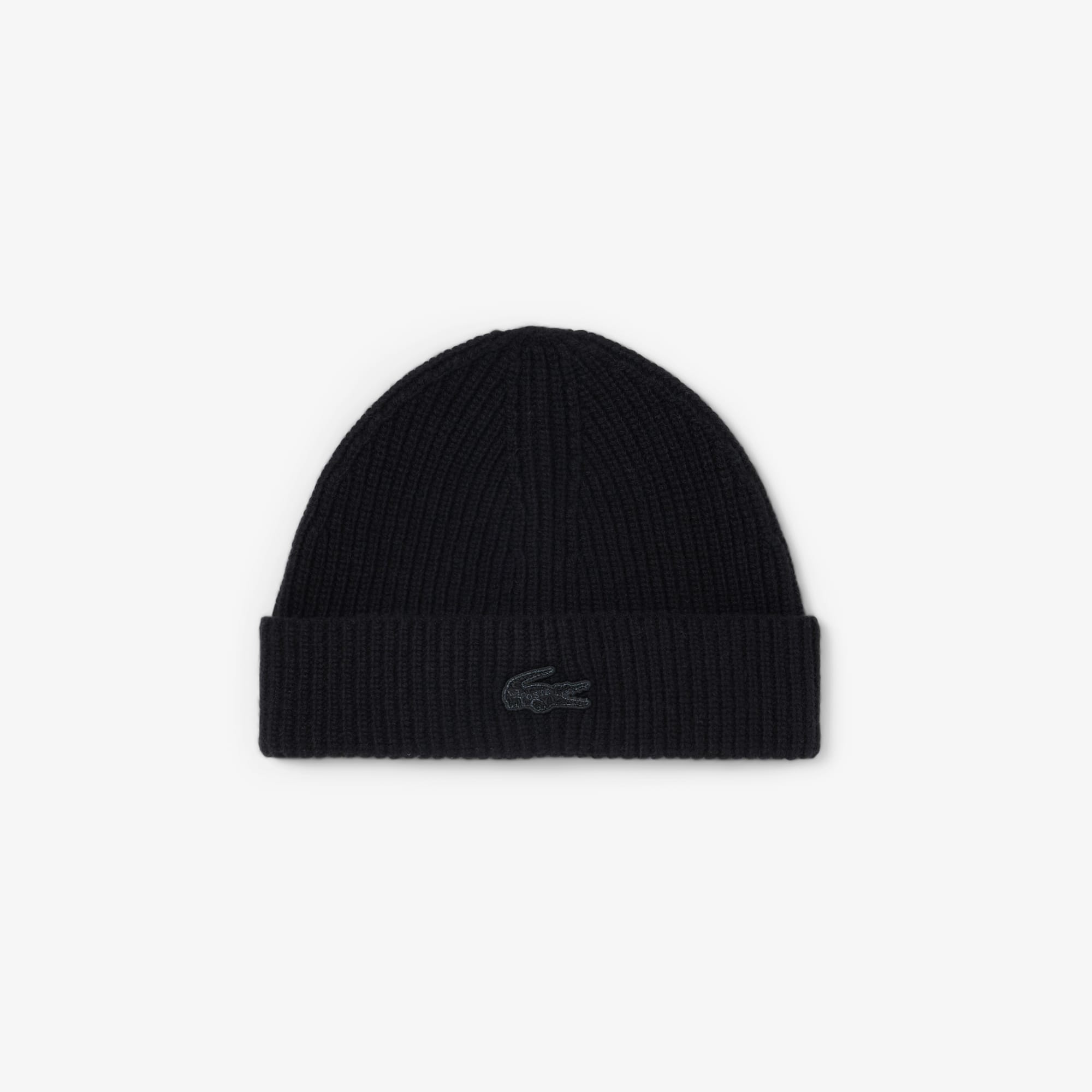 Lacoste Gorro de Lana Merino con Cocodrilo Metalizado Negro