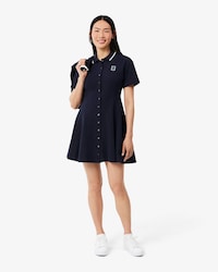 Flared Badge Accent Petit Piqu&eacute; Dress