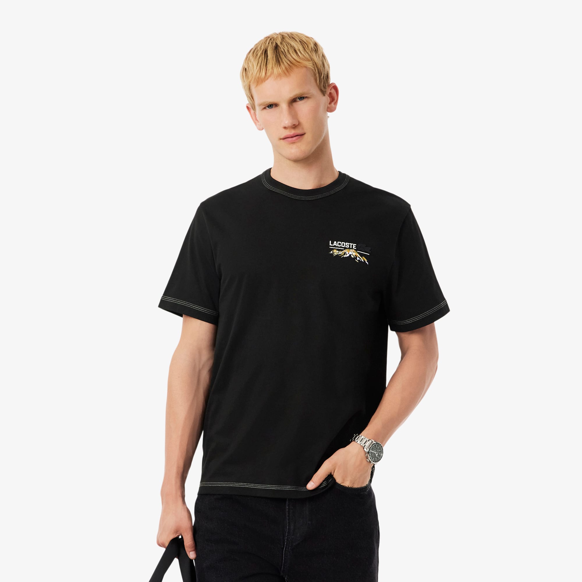 Lacoste Men's Multi Print Jersey T-shirt - Xl - 6 In Black