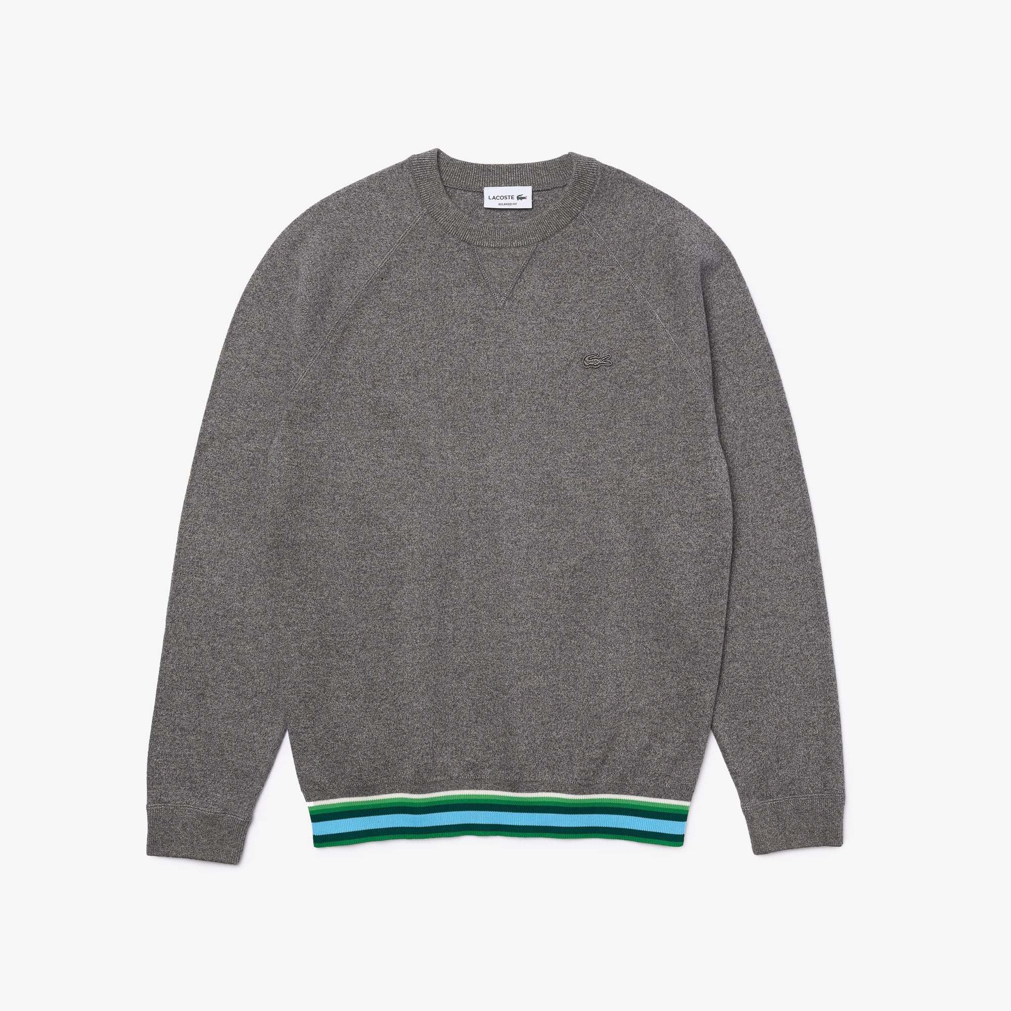 Men's Crew Neck Striped Hem Cotton Sweater - All Sweaters