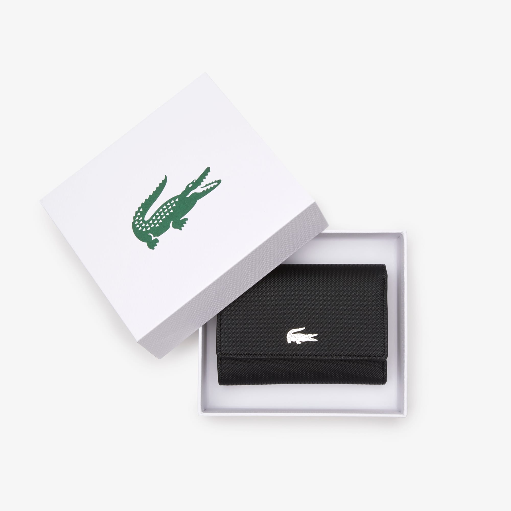★LACOSTE★ Women Anna Compact Wallet Black NF4190A55GA91 Women's Top Grain Leather Flap Close Wallet - Wallets
