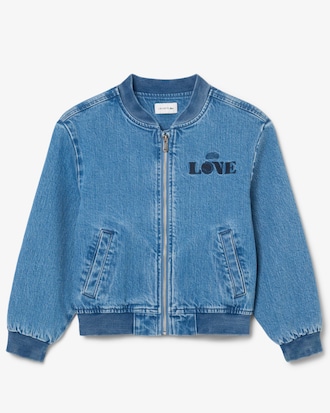 Padded Badge Accent Denim Bomber Jacket