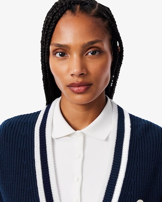 Badge Accent Wool Blend Golf Cardigan