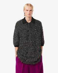 Runway Lurex Knit Polo Collar Sweater