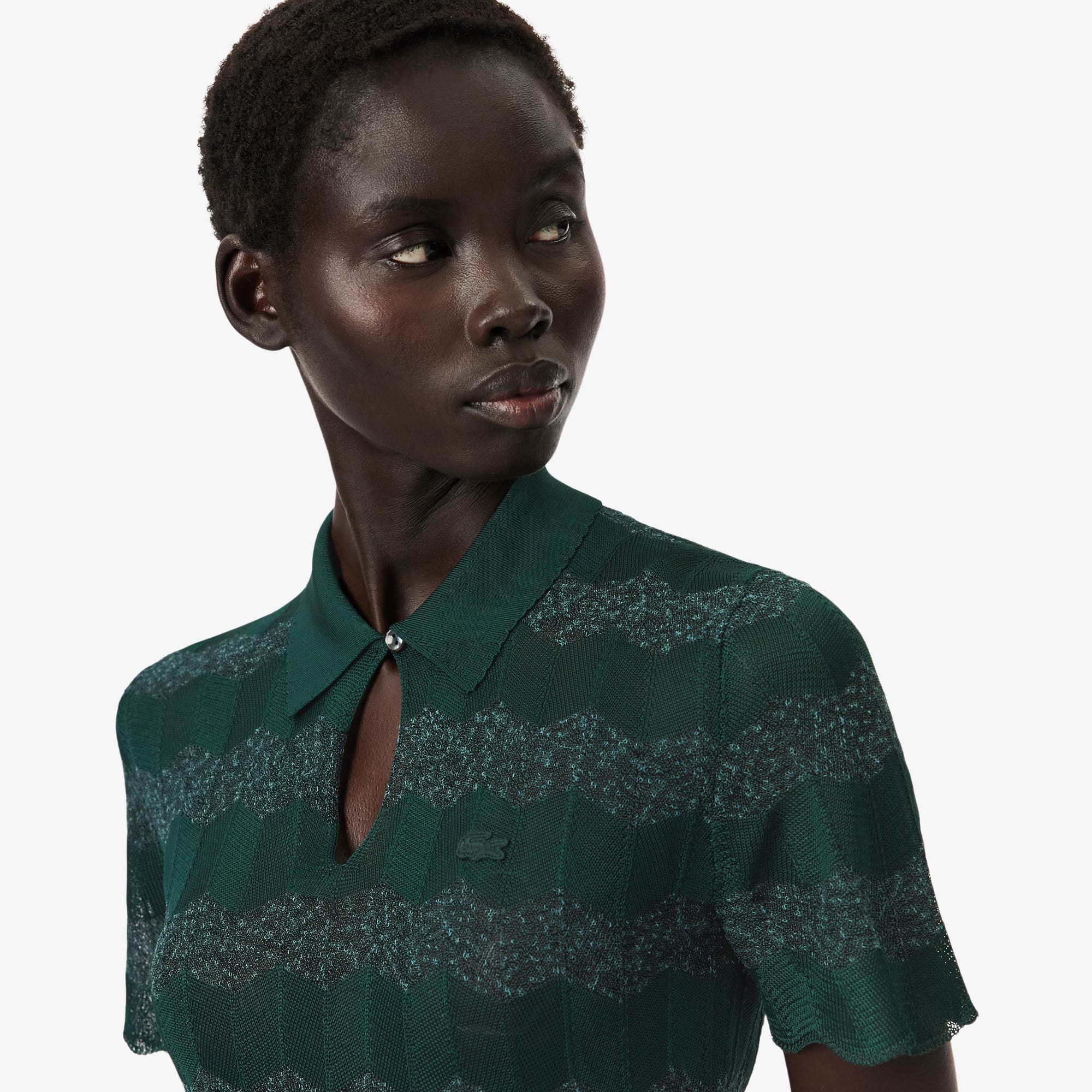 Runway Pointelle Polo Collar Sweater