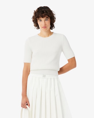 Short Sleeved Ribbed Cotton Sweater