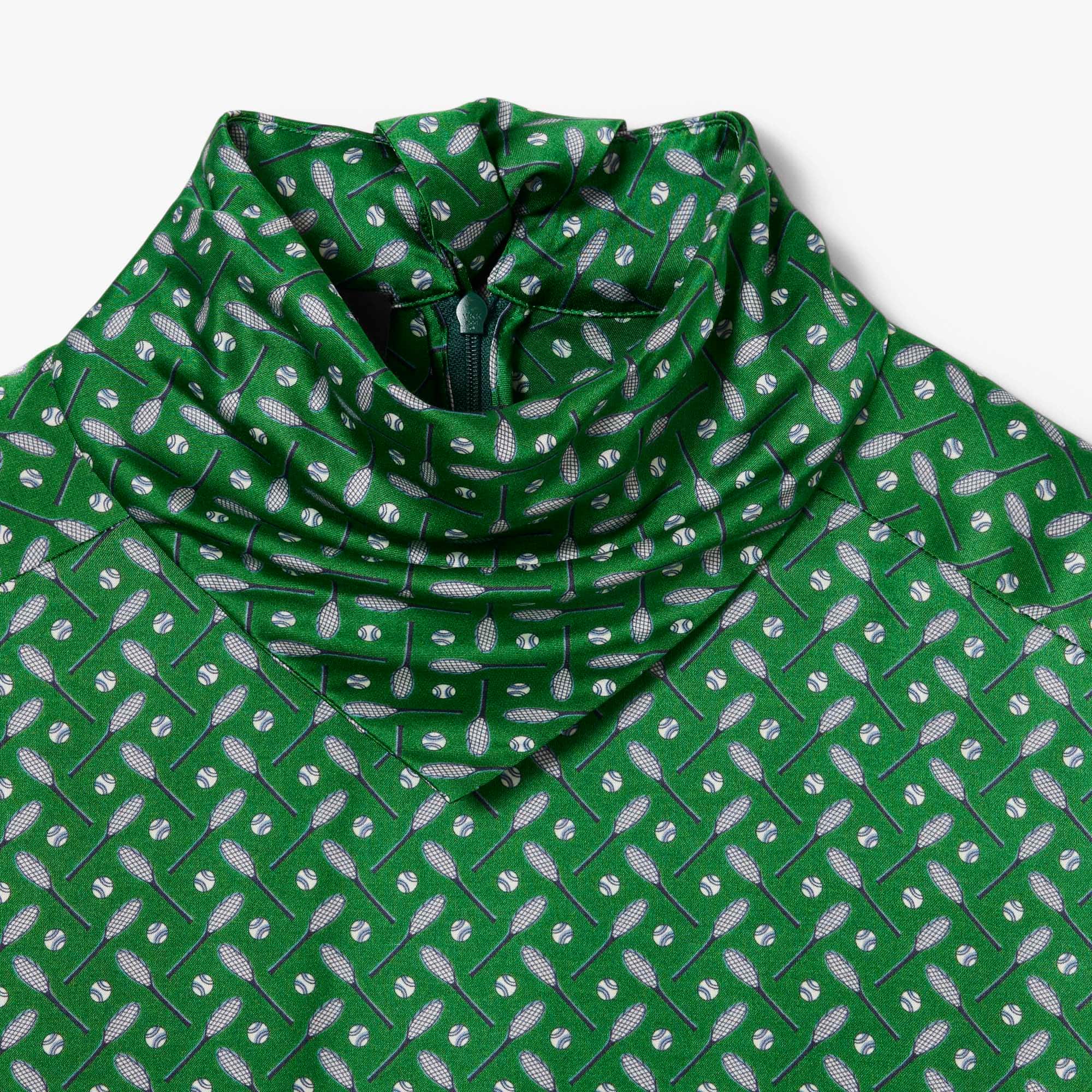 Runway Printed Satin Scarf Neck Dress