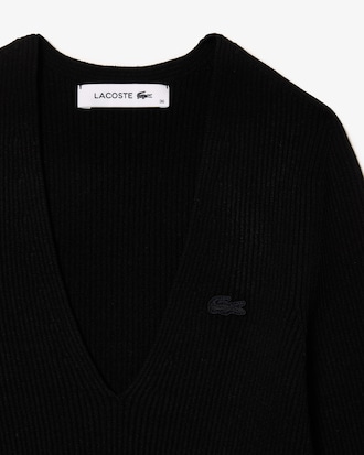 Su&eacute;ter con cuello en V de punto acanalado 3D sin costuras