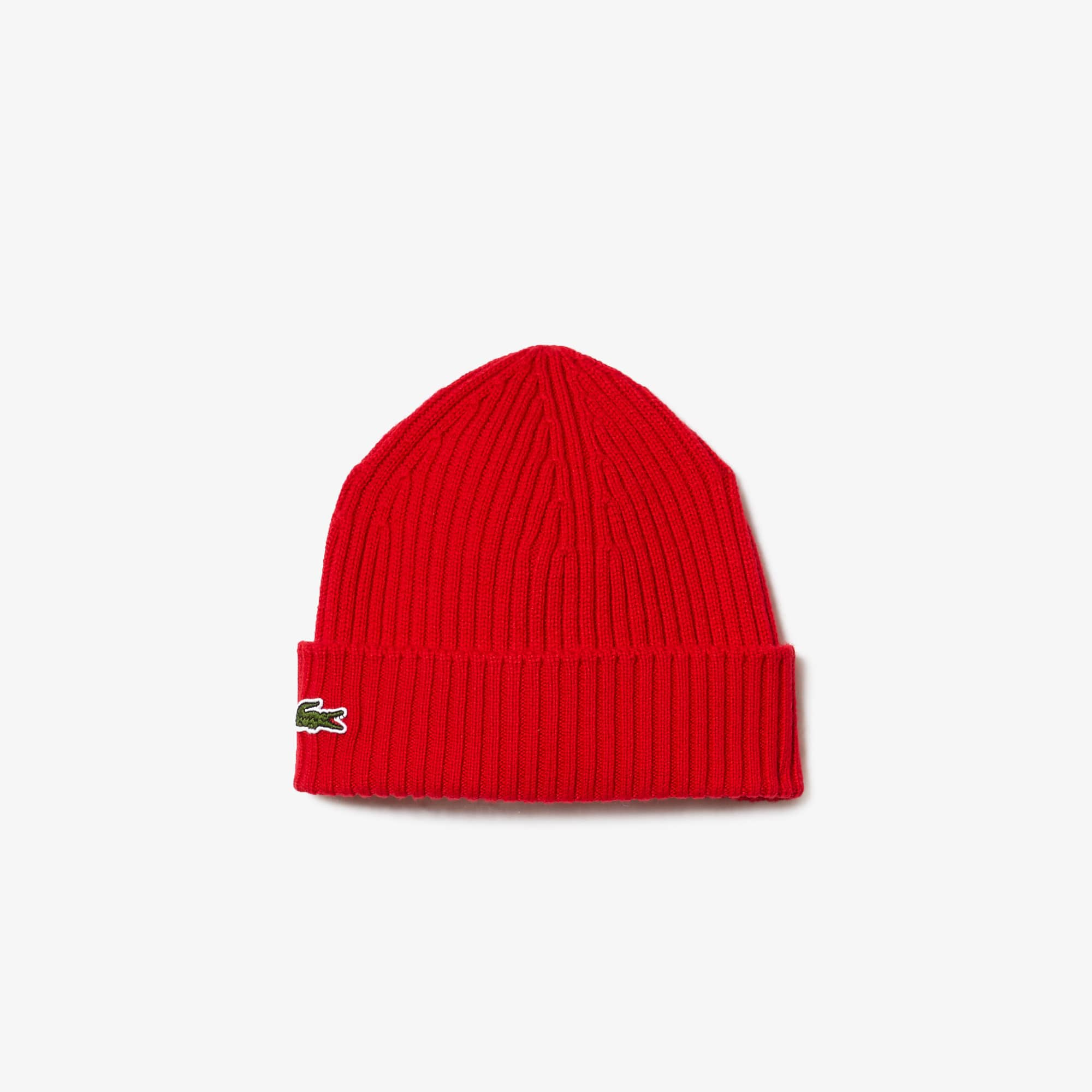 Lacoste Unisex Ribbed Wool Beanie - One Size In Red