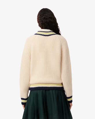Women's Oversized Wool V-Neck Tennis Sweater