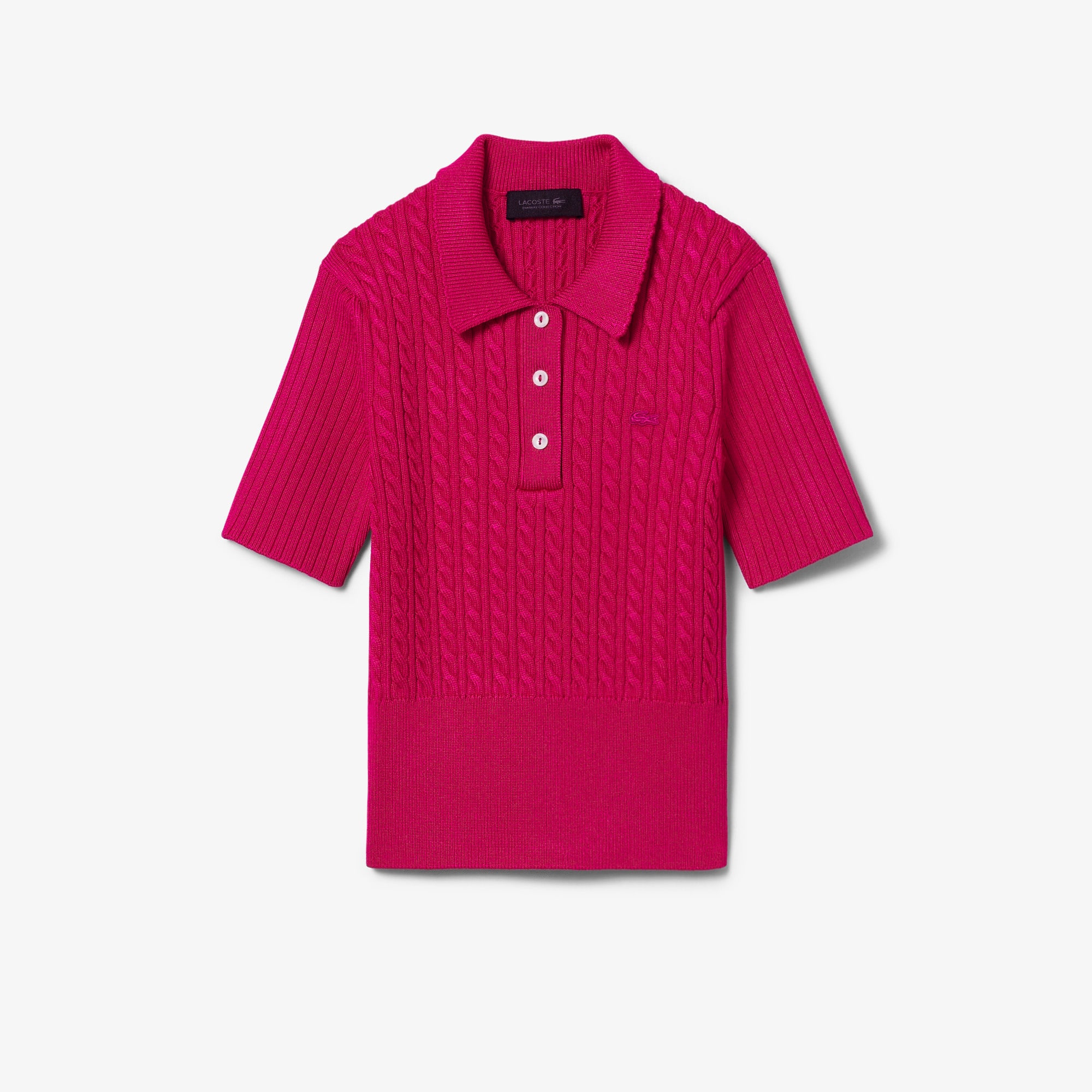 Lacoste ピンク ニットポロセーター Runway Cable Knit Polo Collar Sweater - Sweaters & Sweatshirts