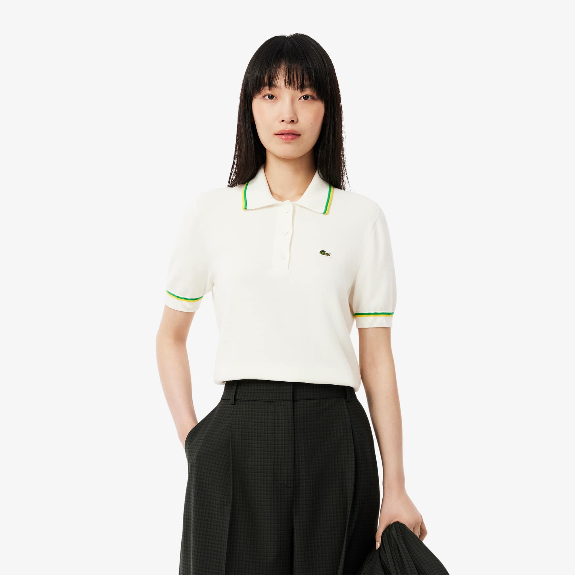 Lacoste Women's Cropped 3d Seamless Stretch Cotton Polo - 36 In White