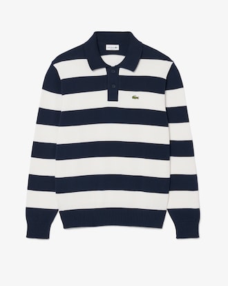 Striped Cotton Polo Collar Sweater
