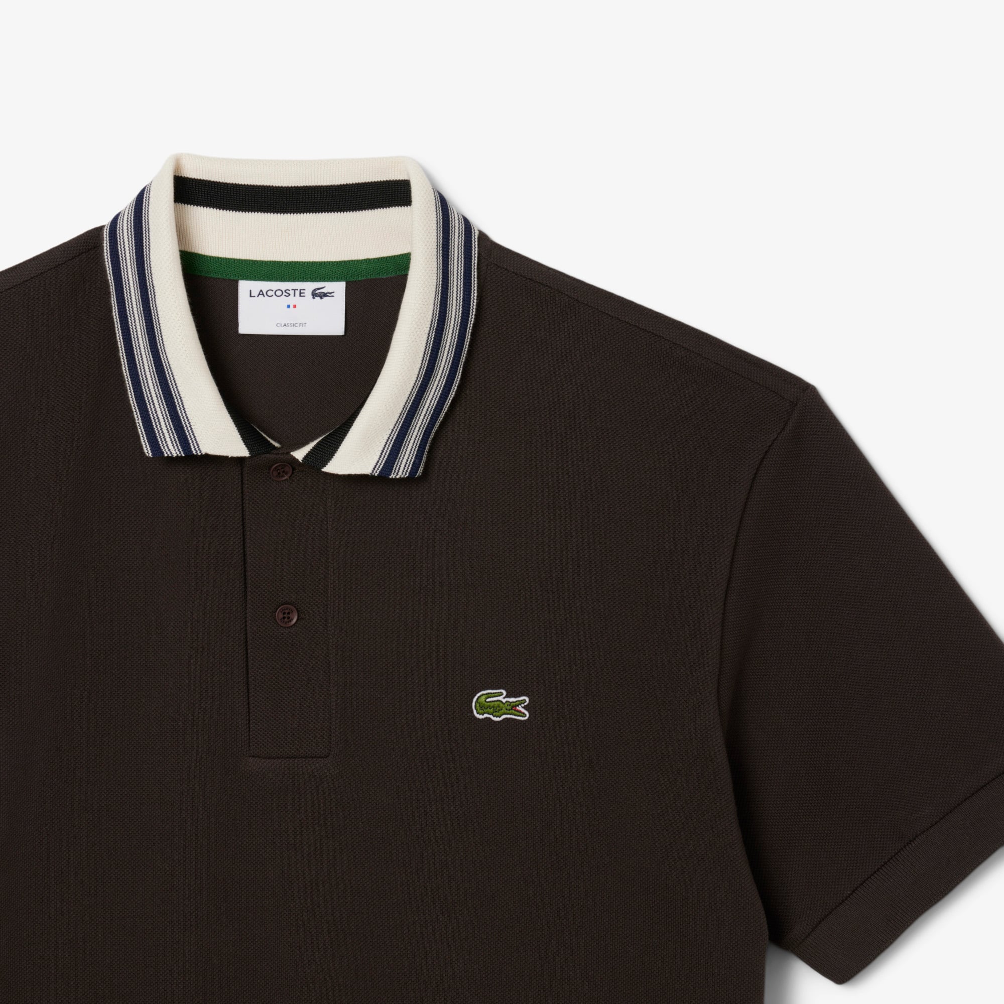 トップス LACOSTE MADE IN FRANCE Polo Shirt Brown Lacoste Designed in France Brown Casual Polo Shirt Men's