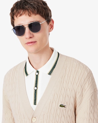 Cable Knit Intarsia Branded Cardigan