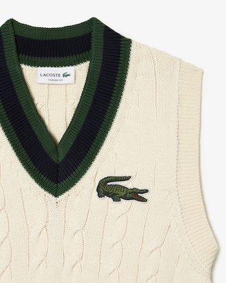 Unisex Lacoste Cable Knit Sweater Vest in Organic Cotton
