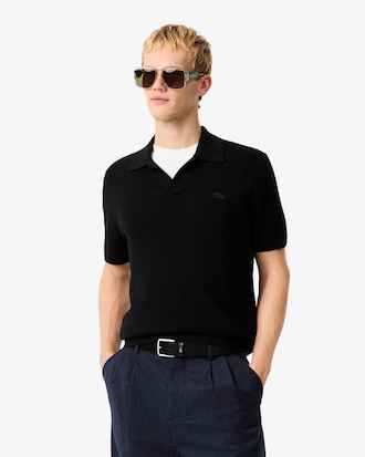 Men's Cotton Blend Open Polo Collar Sweater