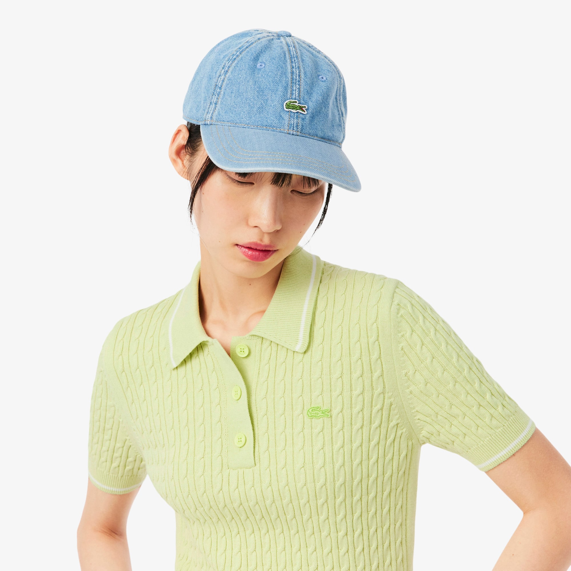 Striped Cable Knit Polo Collar Sweater