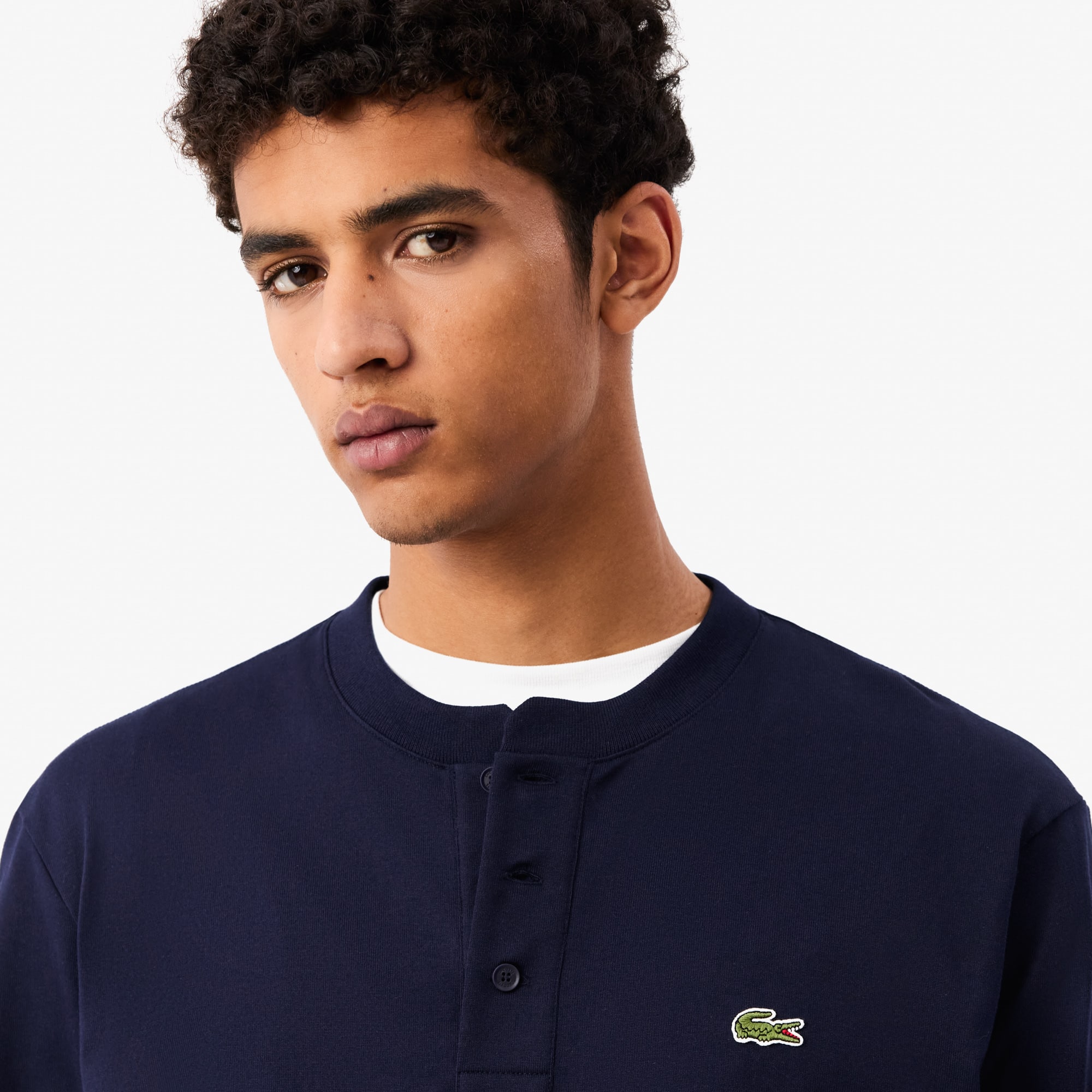 ■LACOSTE■ Men's Waffle Henley Long Sleeve T-Shirt Melange Lacoste long sleeve waffle henley t shirt + FREE SHIPPING