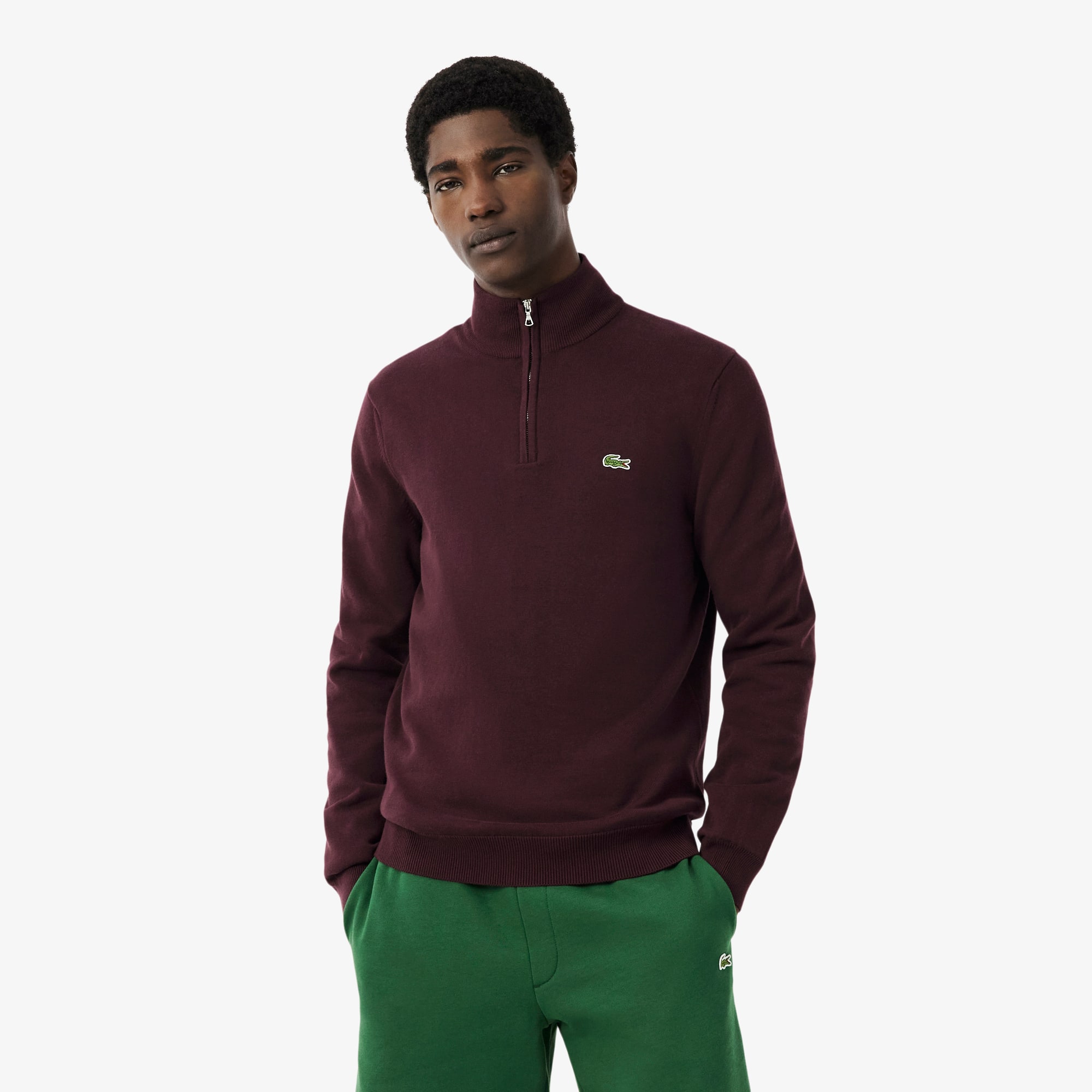 Lacoste Men's Zip-Up High-Neck Cotton Sweater - XXL