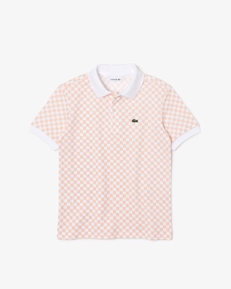 Boys&rsquo; Lacoste Checkerboard Print Cotton Piqu&eacute; Polo Shirt