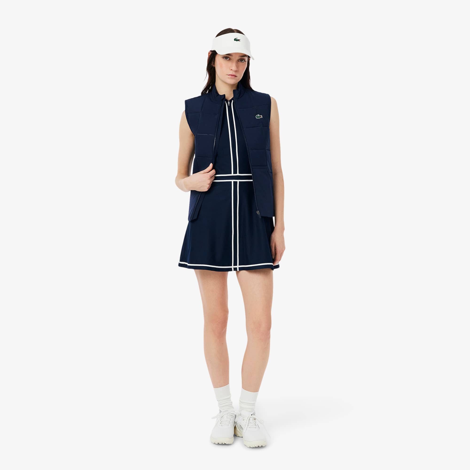 ★LACOSTE★ Women's V-neck Sleeveless Dress Charcoal Grey EF Women's Ultra Dry Heritage Trim Golf Dress - Dresses - New